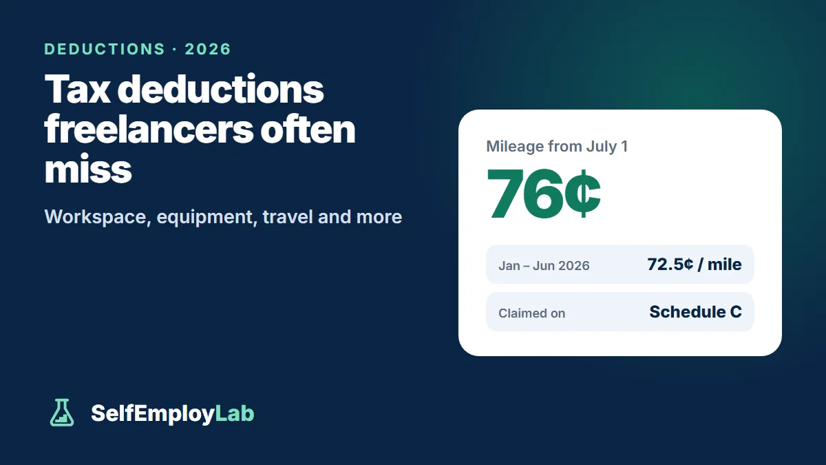 Freelancer tax deductions for 2026, including business mileage at 72.5 cents a mile through June and 76 cents from July 1.