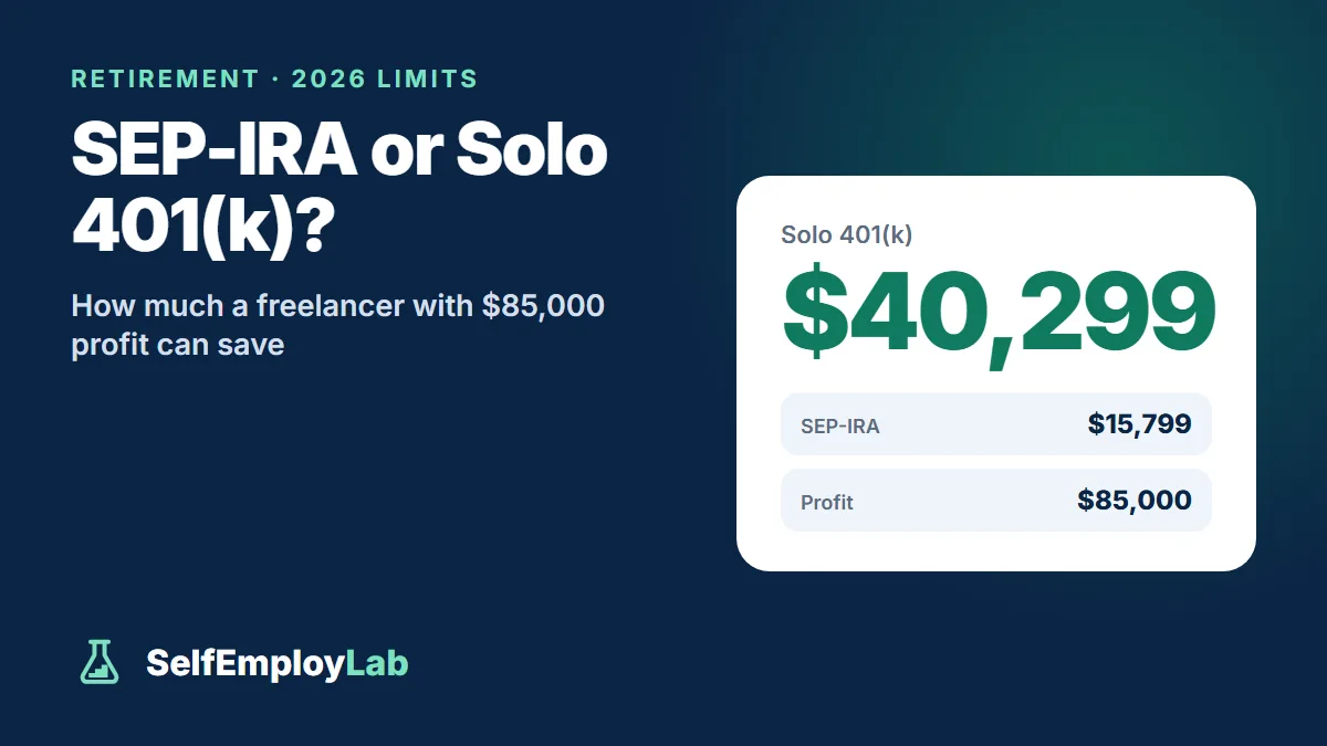 SEP-IRA vs Solo 401(k) for 2026: with $85,000 of profit a freelancer under 50 can contribute about $15,799 to a SEP-IRA or $40,299 to a Solo 401(k).