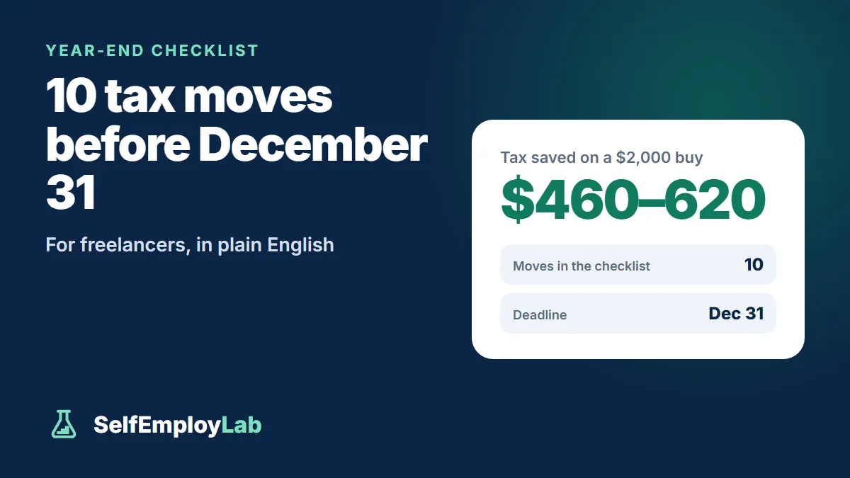 Year-end tax moves for freelancers: a $2,000 business purchase saves roughly $460 to $620 of federal tax for a single filer; 10 moves to make before December 31.